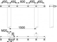 SH176R Траверса двухцепная концевая 20 кВ, A=450, на 2 стойки