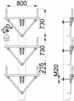SH181R Траверса двухцепная промежуточная 20 кВ, A=800, H=750